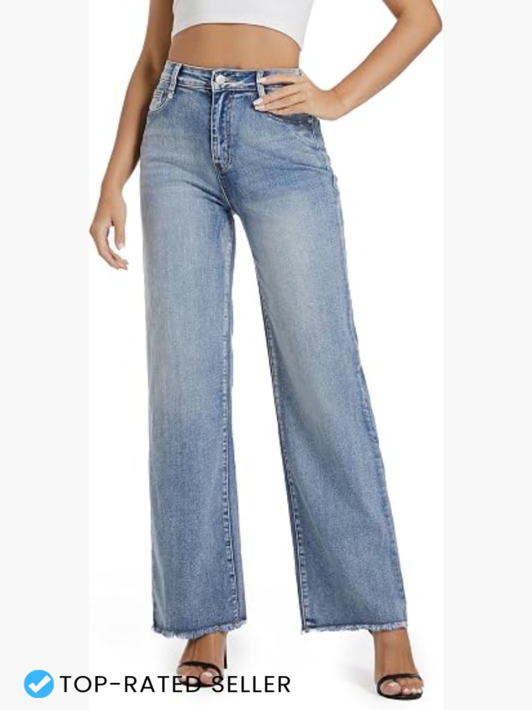 Wide Leg High Waisted Jeans Stretchy Raw Hem Straight Leg Casual Denim Pants
